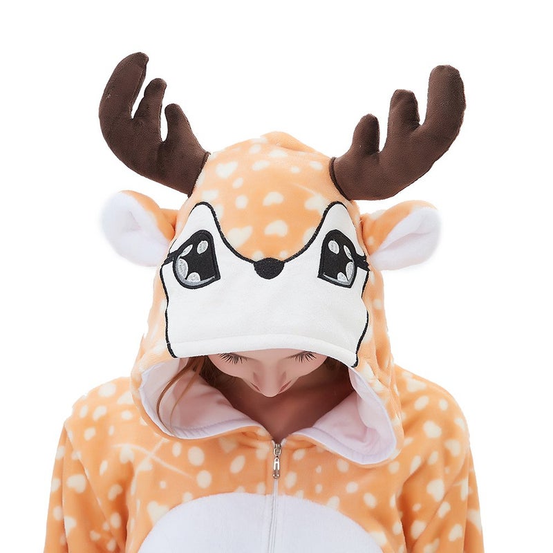 ABENCA Women Deer Onesie Pajama Reindeer Costume Adult Animal Halloween Christmas Cosplay Fawn Onepiece, M - Image 1